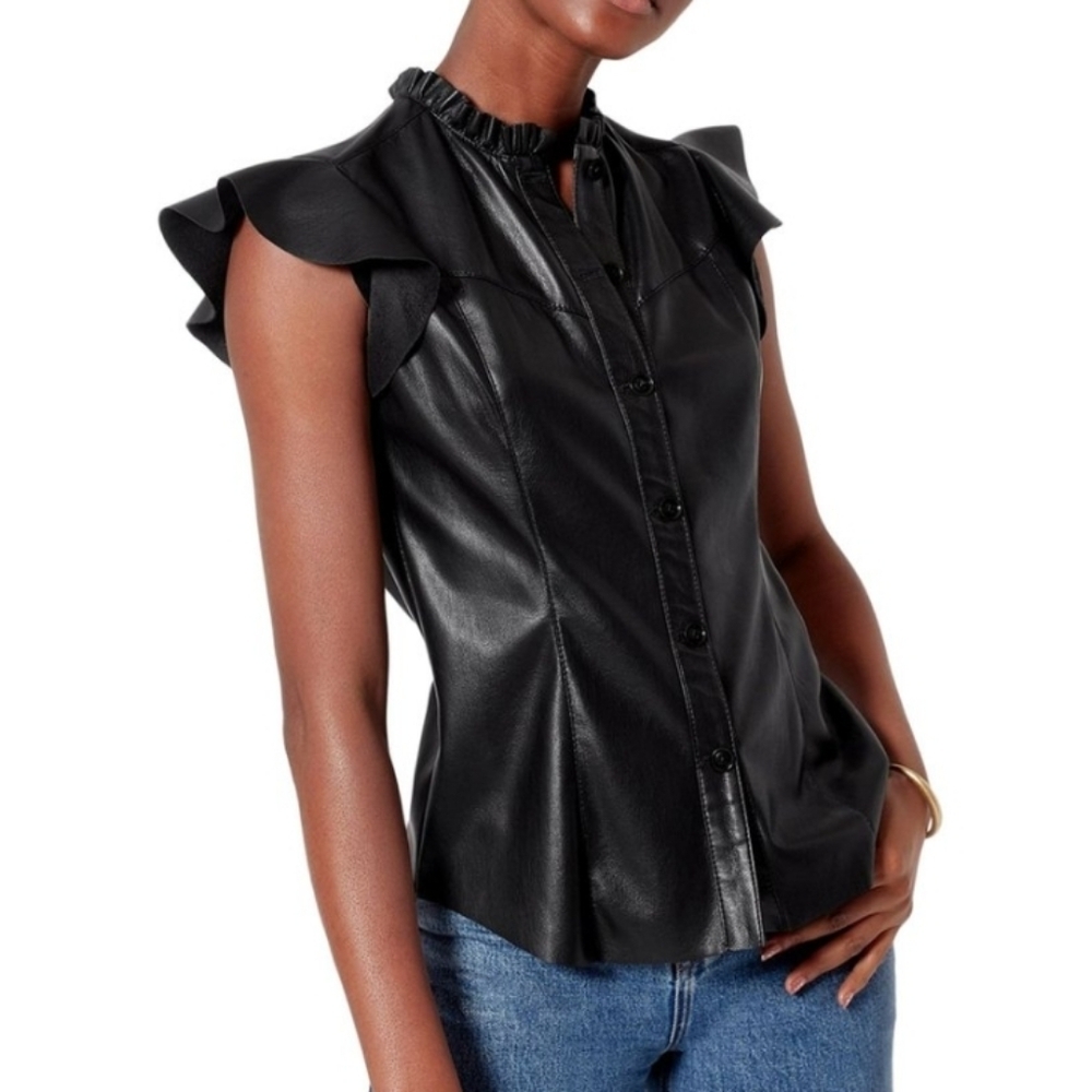 Joie faux leather flutter sleeve top bnwt size XS